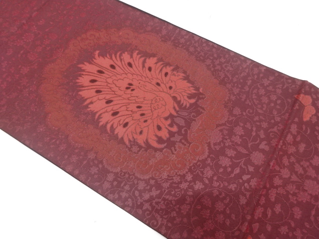 JAPANESE FUKURO OBI / WOVEN BUTTERFLY & FLOWER CREST